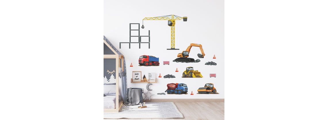 chlapčenská nálepka stavebné stroje