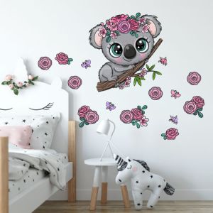 Koalás falmatrica virágokkal és pillangókkal