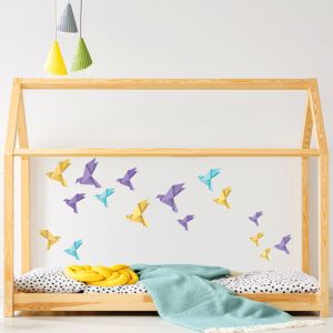 Origami madárkák falmatrica, lila-sárga-kék