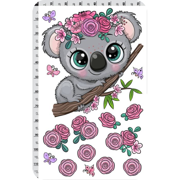 koala virágokkal és pillangókkal