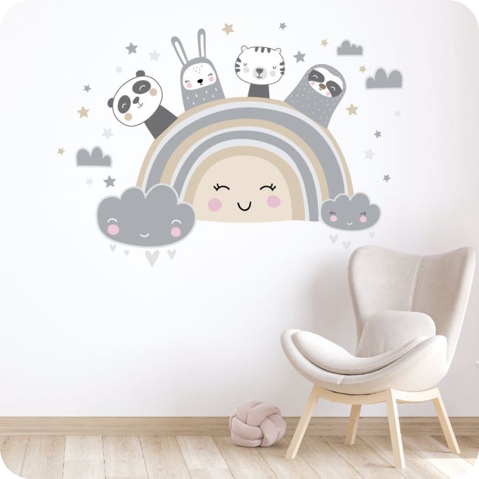 Szivárvány és állatkák falmatrica