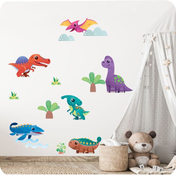 Színes dinoszauruszok falmatrica
