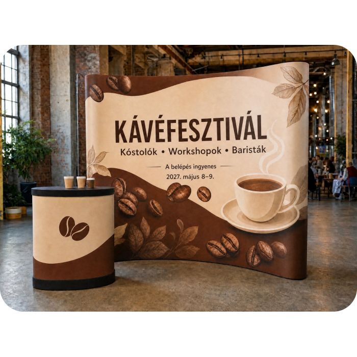 Pop Up sajtófal Standard – kávéfesztivál pulttal