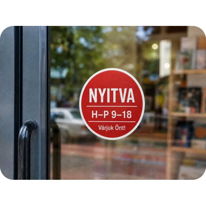 Matrica nyomtatás – nyitvatartás matrica az ajtón