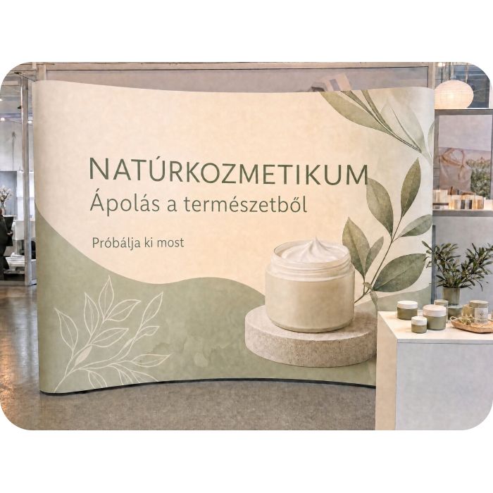 Pop Up sajtófal Economy – natúrkozmetikai stand