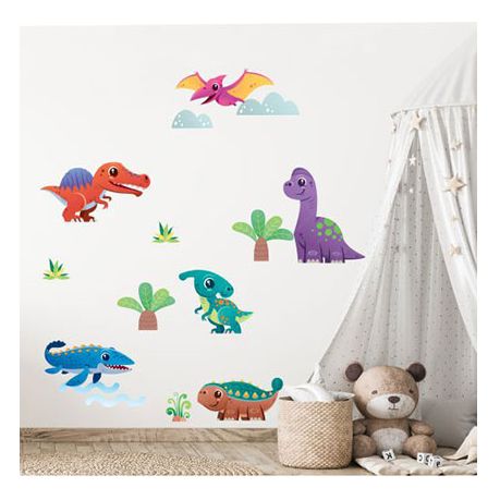 Színes dinoszauruszok falmatrica